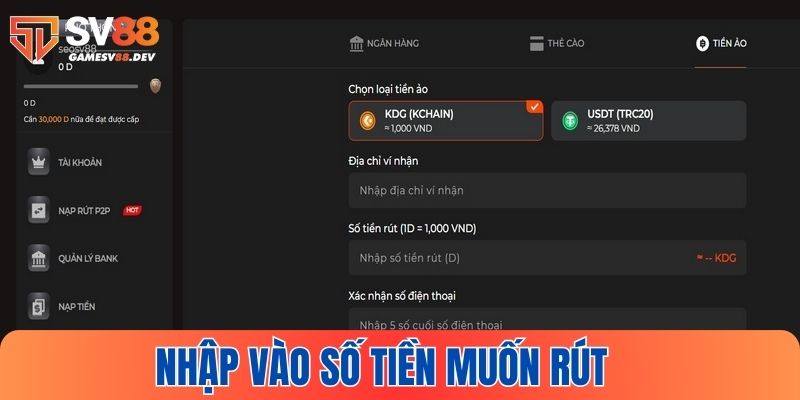 Nhập vào số tiền muốn rút