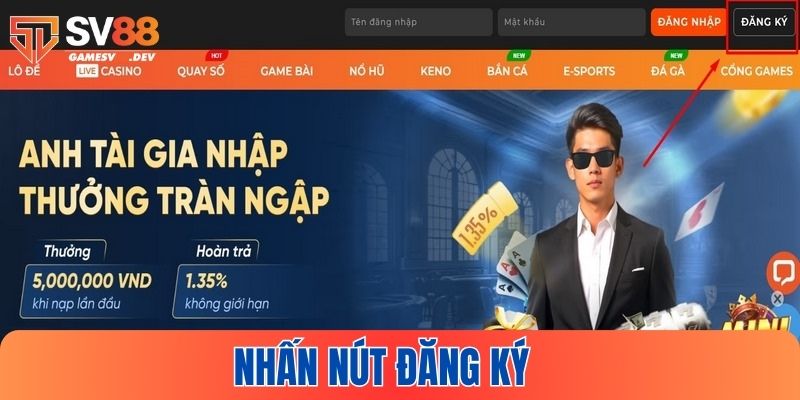 Tìm đến nút đăng ký tài khoản